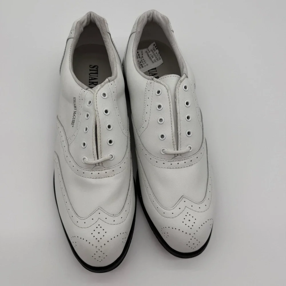 Stuart McGuire Mens White Leather Wingtip Golf Shoes Spiked 0712‎ W Size 10.5W
